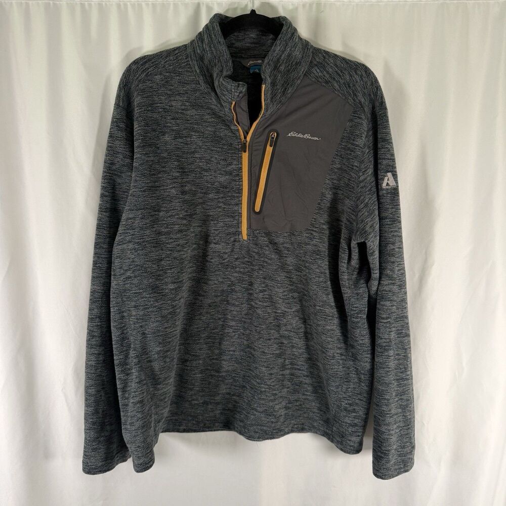 Eddie Bauer First Ascent 1/4 Zip Sweater Men's Large Grey Fleece Long Sleeve Poc